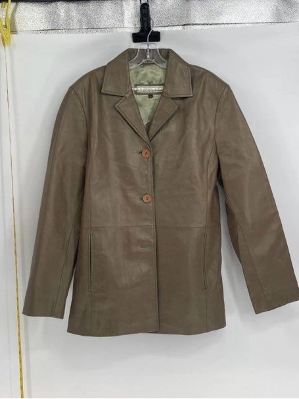 Women’s Taupe Leather Button-Front Jacket